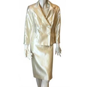 NEW CLIPS women's silk double breasted jacket and silk straight skirt in ivory